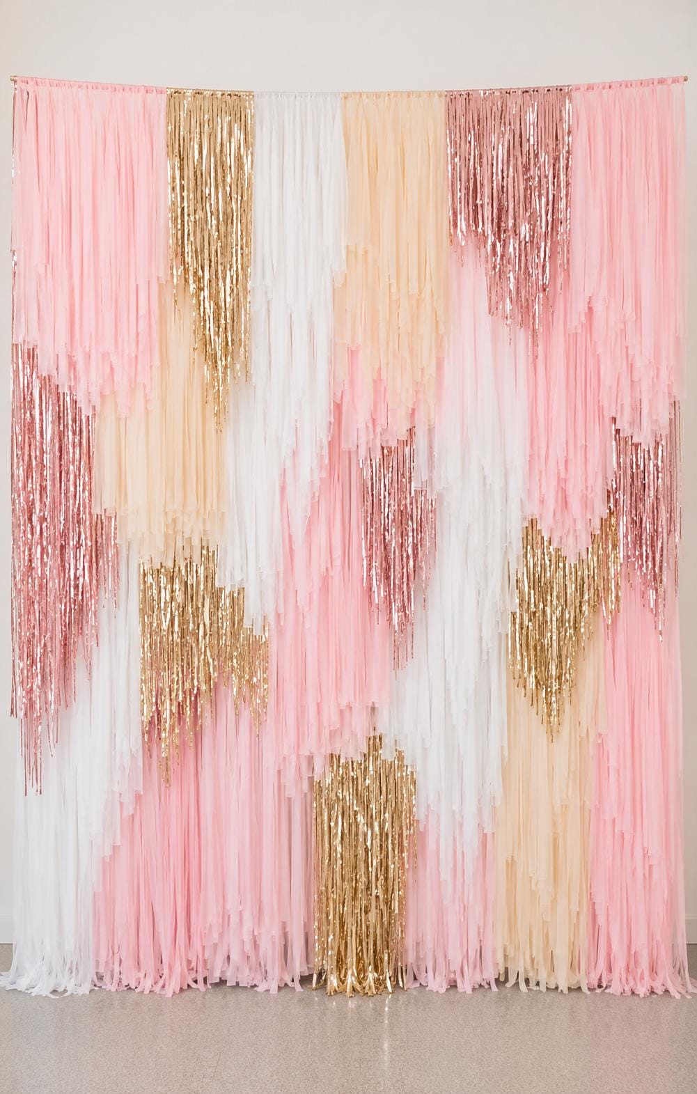 Pastel Pink and Gold Fringe Backdrop: Handmade Party Photo Wall