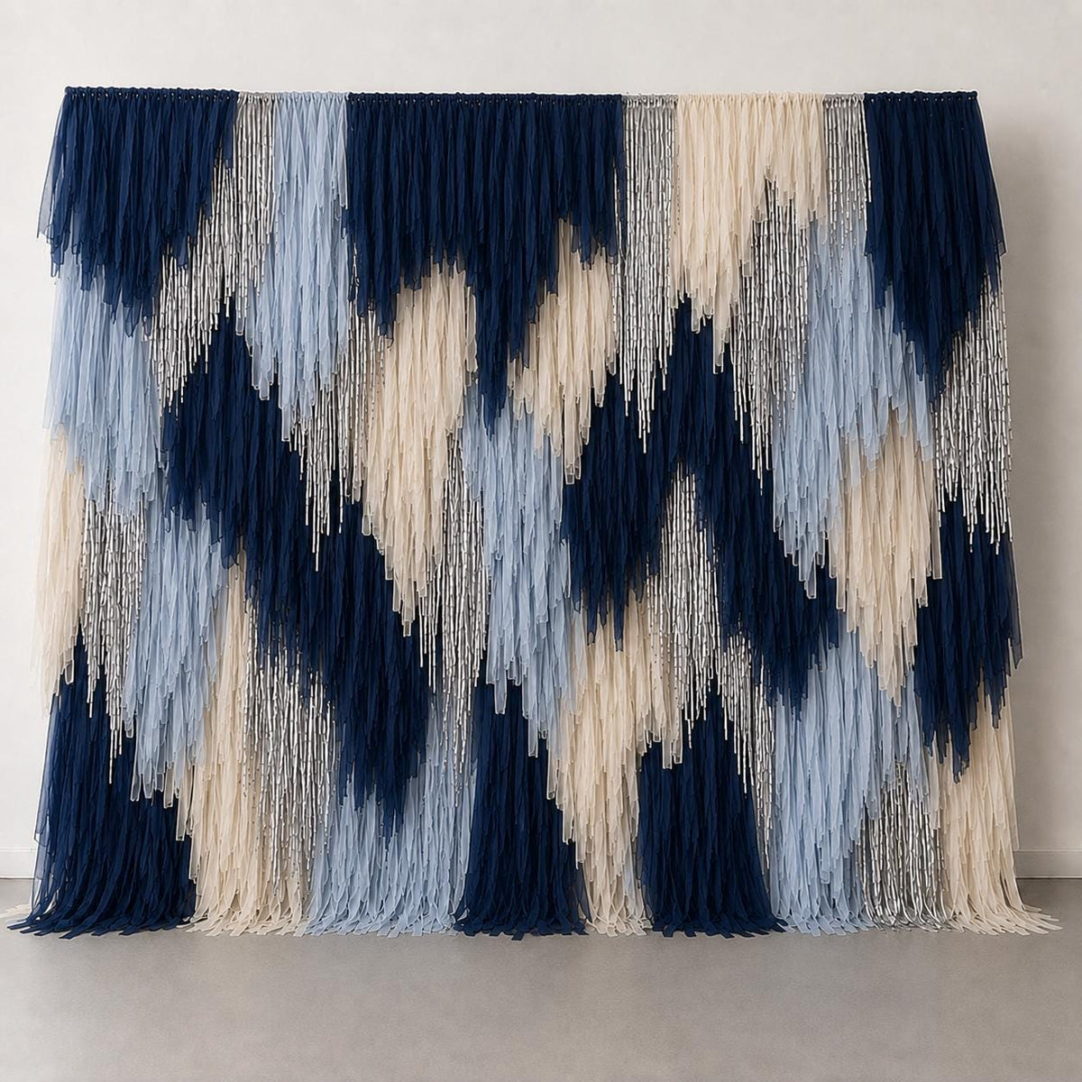 Blue, White and Silver Fringe Backdrop: Handmade Party Photo Wall