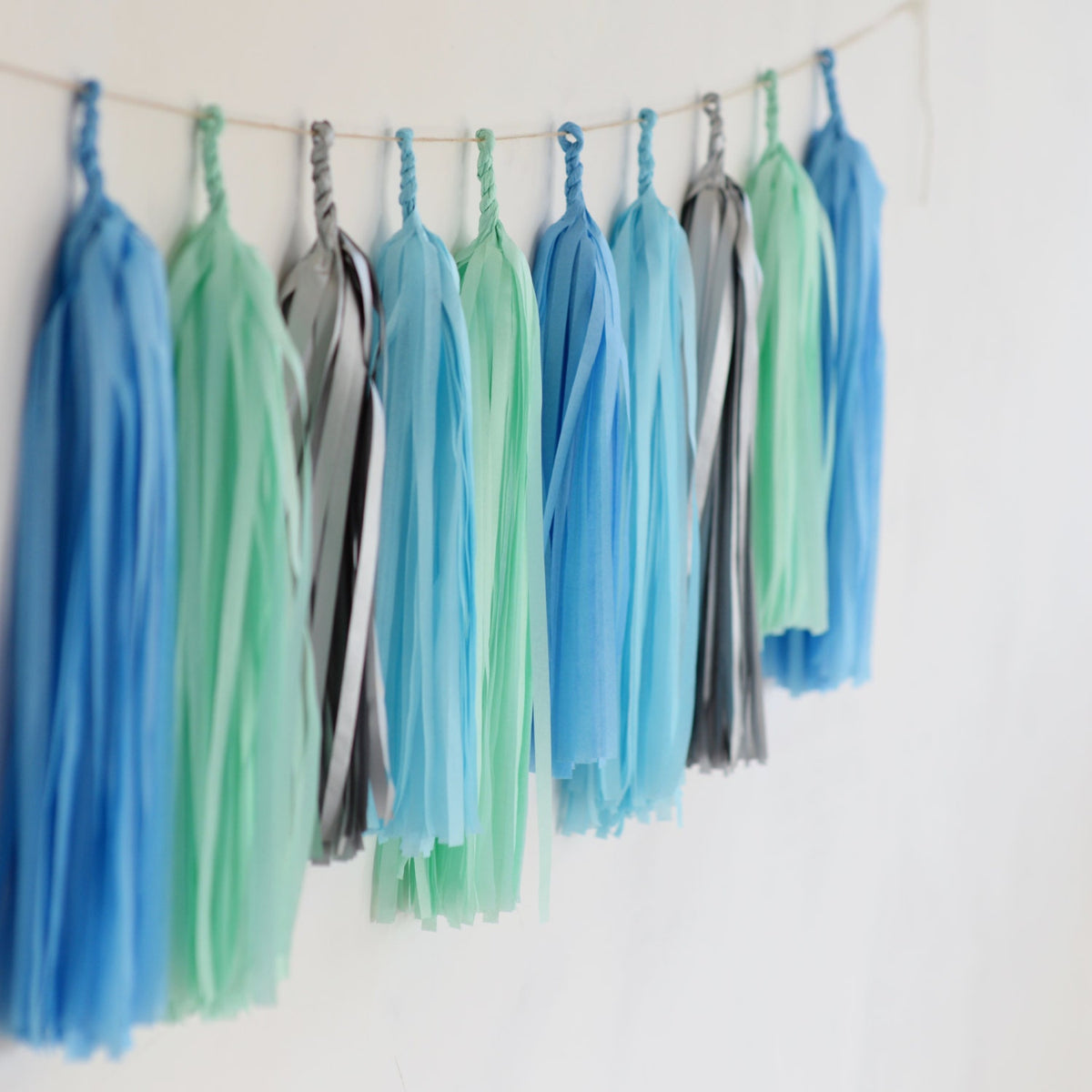 Blue, Mint & Silver Tassel Garland: Party Banner Decoration