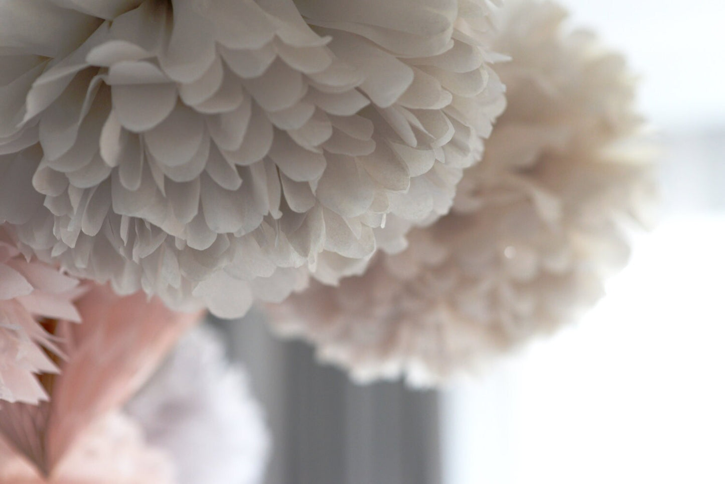 Blush pink and champagne paper Pom Pom party decoration set 32 psc mixed sizes customisable Wedding Bridal Shower Birthday party Decor