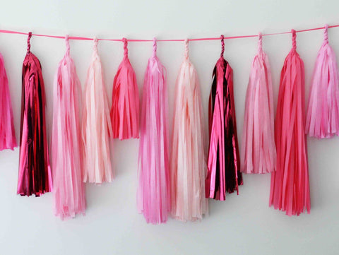 Bright and shimmer Pink Paper Tassel Garland - fully assembled - 1st girls Birthday bunting baby shower bridal shower wedding decorations