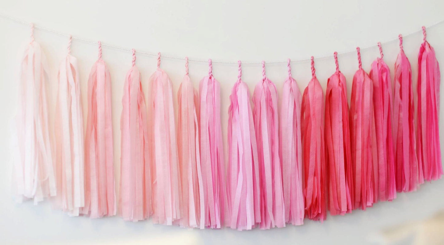 OMBRE PINK paper Tassel Garland birthday party bunting fully made  wedding decor backdrop girls 1st birthday  baby shower ideas bridal showe