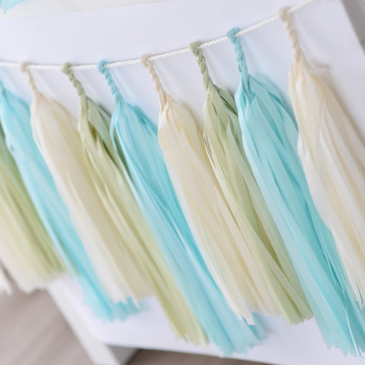 Baby Boy shower Pastel paper tassel garland | blue and green Tissue paper banner | 1st boy birthday garland -  Balloon Tails