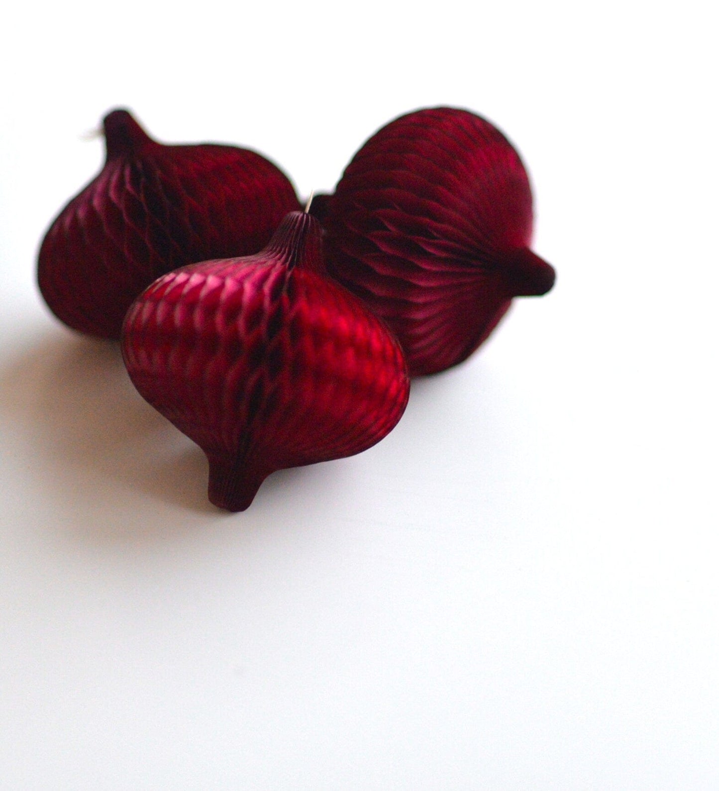 Burgundy mini paper honeycomb baubles - Christmas decorations - 3 baubles set - Decopompoms