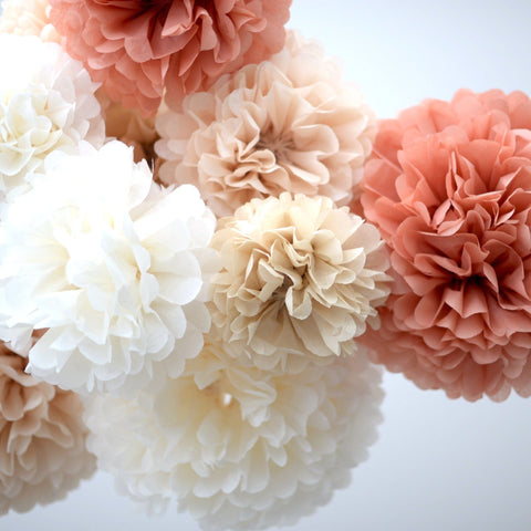 Neutral 12 mixed size Tissue paper Pom Poms set - Decopompoms