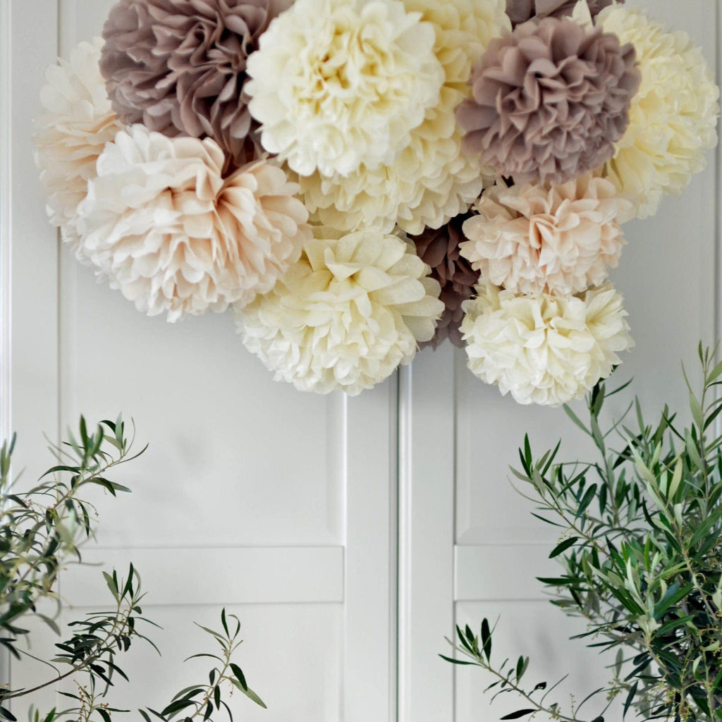ALL NEUTRAL Tissue paper pom poms | beige ivory taupe Paper flowers - Decopompoms