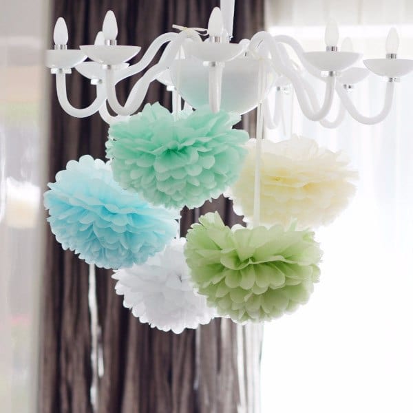 Mint and blue tissue paper pom poms party set - Decopompoms