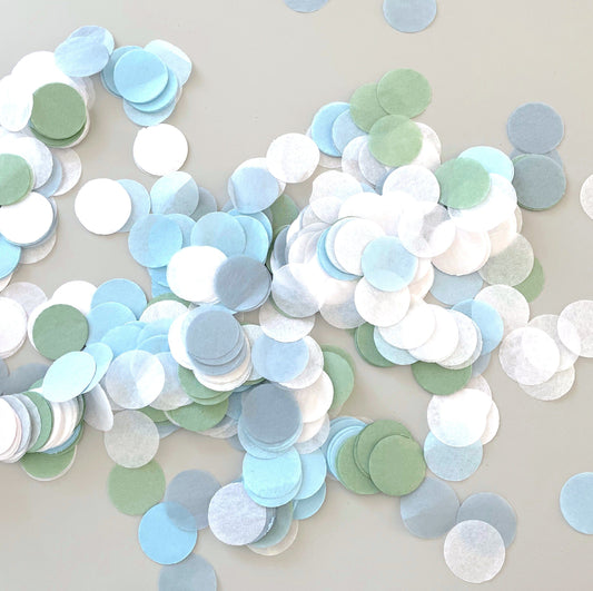 confetti Biodegradable wedding confetti handmade - dusty  blue, green and grey -15g Tissue Paper circles decopompoms