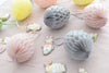 Easter decorations, Easter eggs decorations | Paper Easter eggs | pastel colours - dusty pink, yellow and grey - Decopompoms