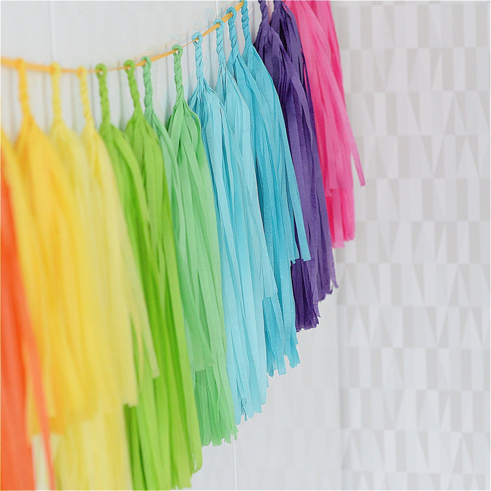 Bright rainbow tassel garland - various lengths - Decopompoms