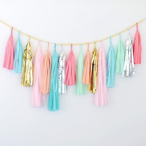 Coral, mint, silver, gold, pink tassel garland - various lengths - Decopompoms