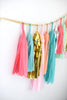 Coral, mint, silver, gold, pink tassel garland - various lengths - Decopompoms