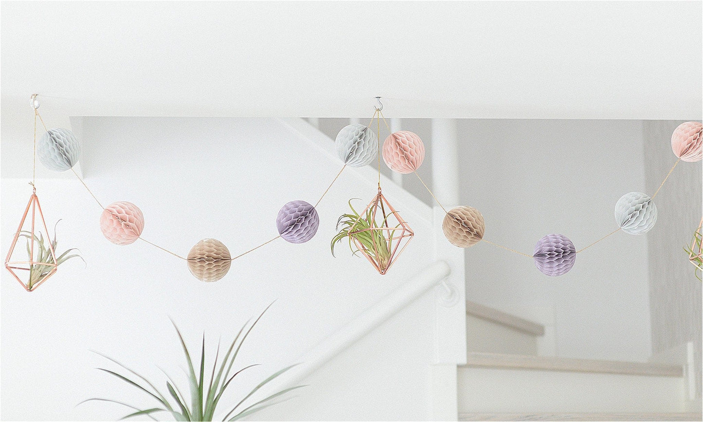 Dusty blush and champagne honeycomb garland - Decopompoms