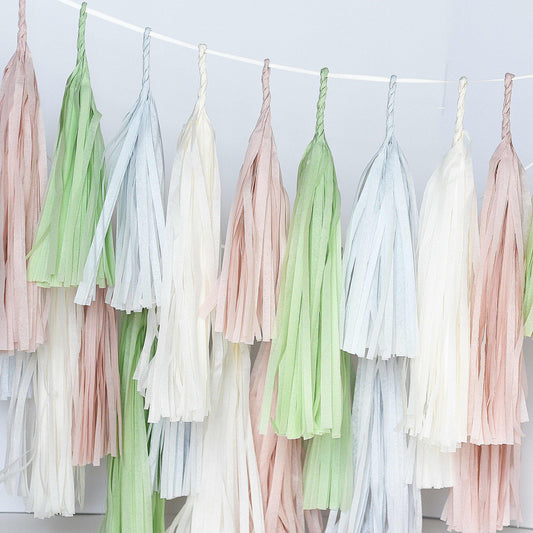 Dusty blush and green tassel garland - various lengths - Decopompoms