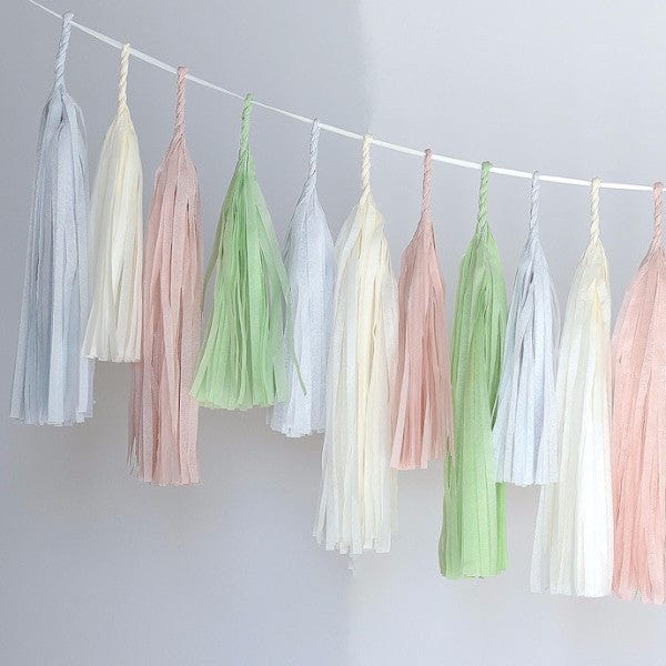 Dusty blush and green tassel garland - various lengths - Decopompoms