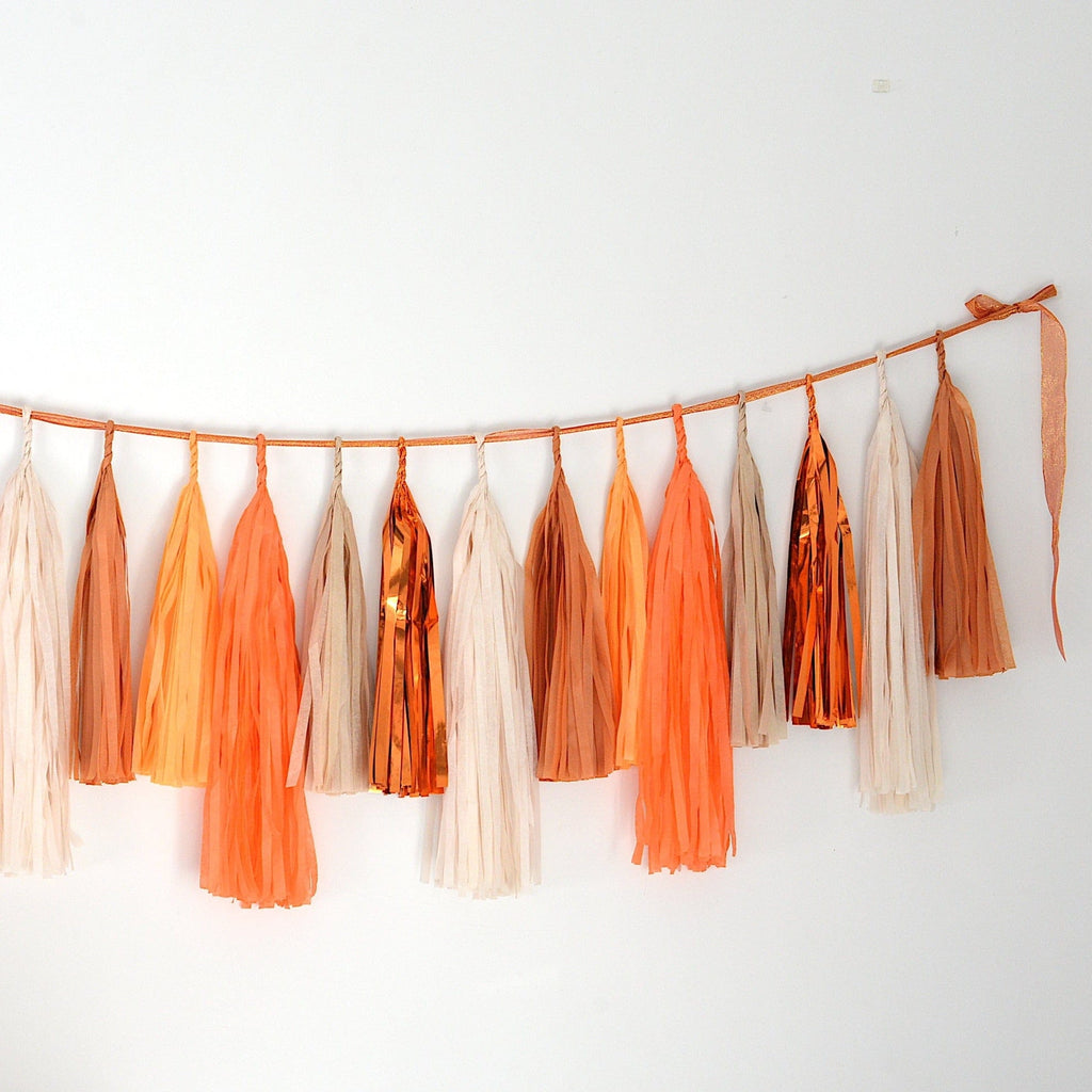 Fall MAD ORANGE tassel garland - various lengths - Decopompoms