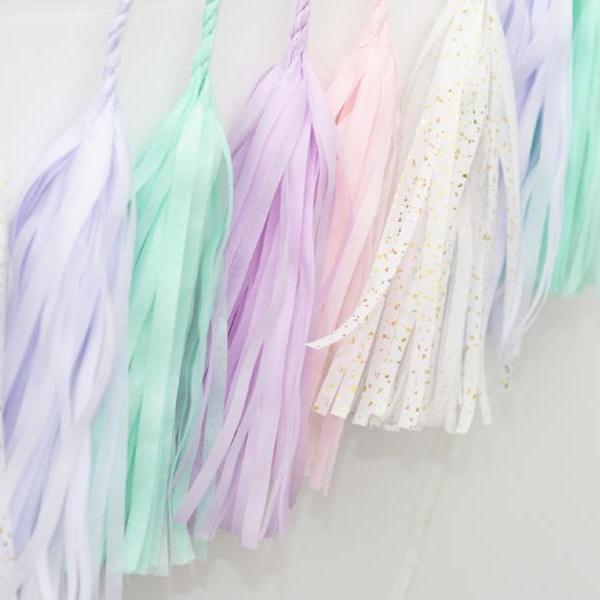 Minty pink and lilac tassel garland - various lengths - Decopompoms