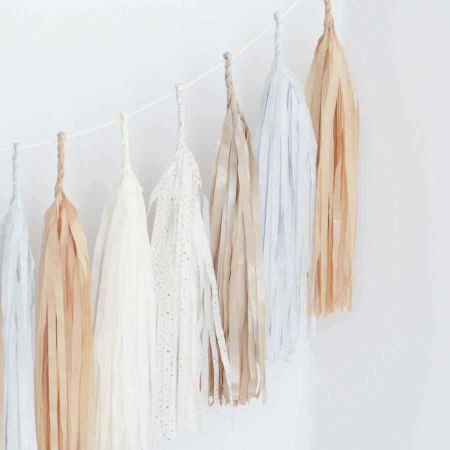 Neutral, champagne and bit of gold tassel garland - various lengths - Decopompoms