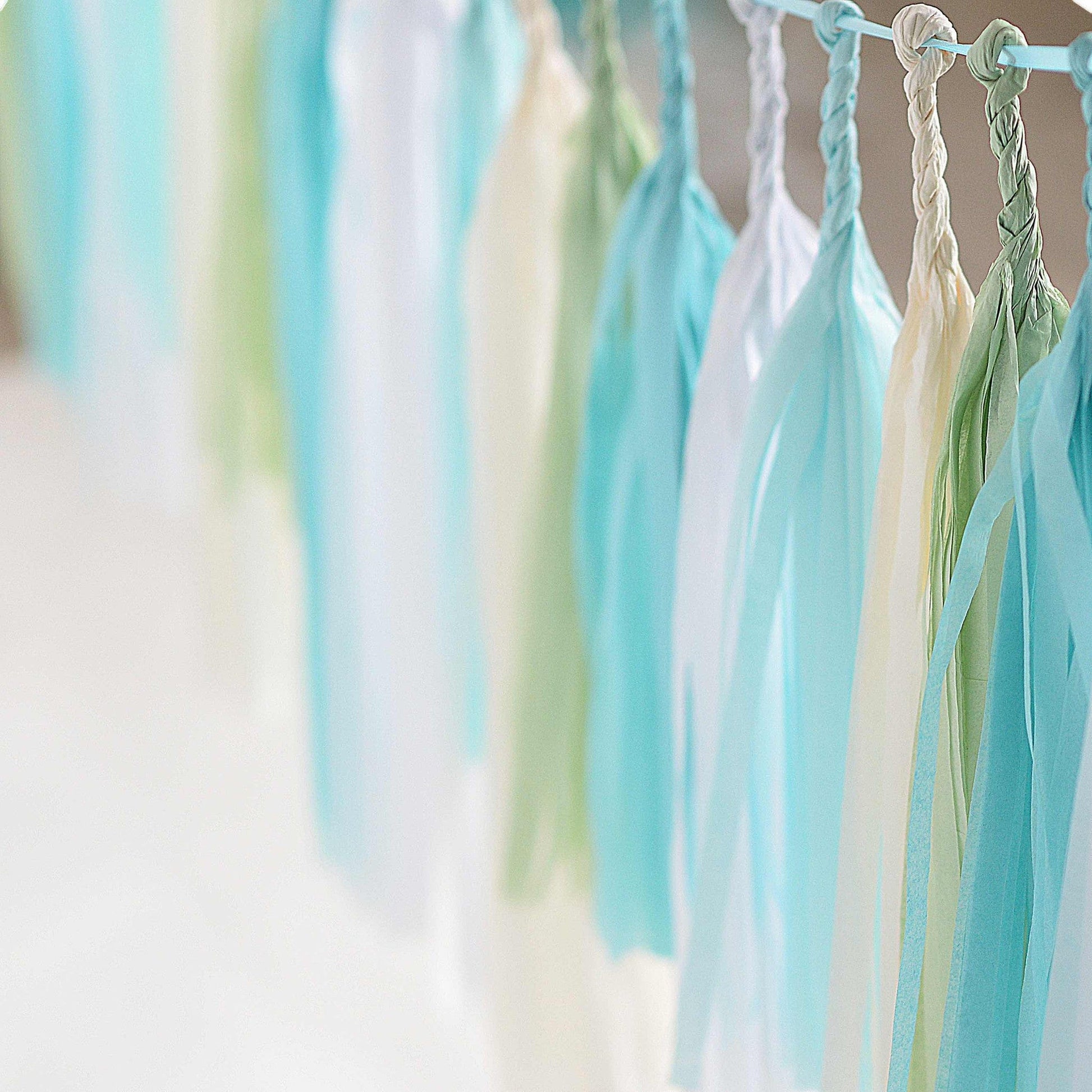 Pastel - light blue and green tassel garland - various lengths - Decopompoms