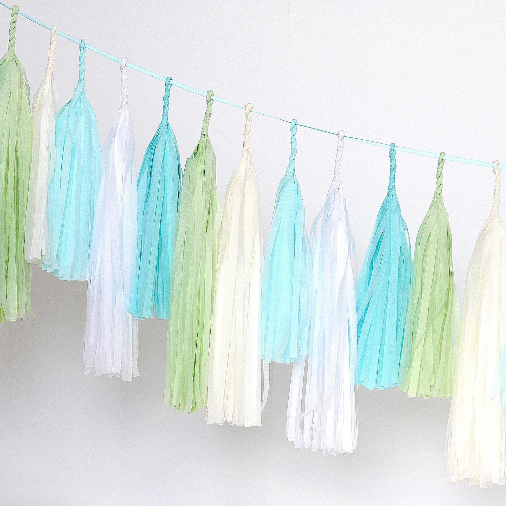 Pastel - light blue and green tassel garland - various lengths - Decopompoms