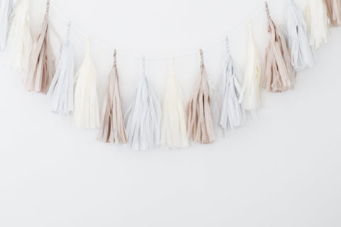 Soft winter tones tassel garland - various lengths - Decopompoms