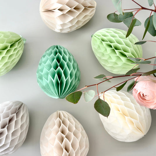 Paper Easter egg decoration | Muted pastel colour Honeycomb paper eggs | Tissue paper eggs | Decopompoms