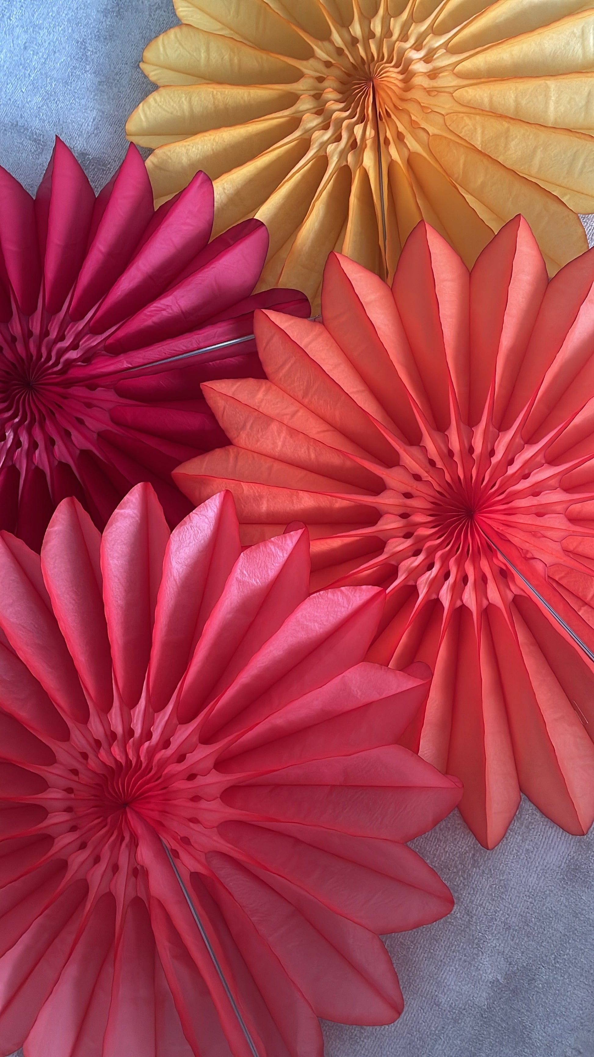 Paper fans - fall colours - party decoration set of 4 - orange yellow coral and deep red - 26" diamete - Decopompoms
