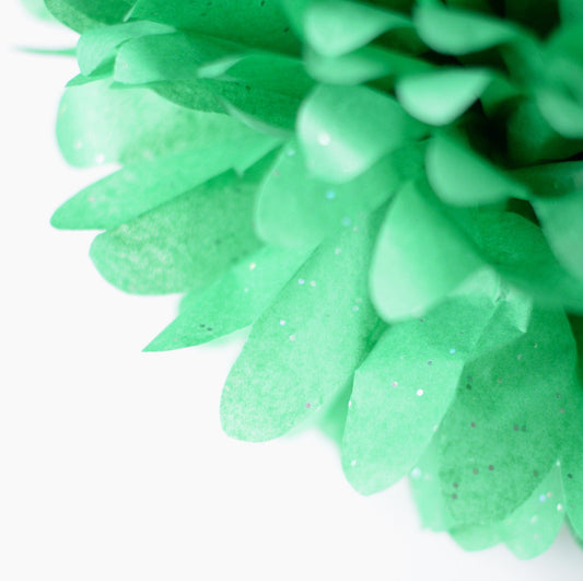 Emerald green with silver diamonds tissue paper pom poms - Decopompoms