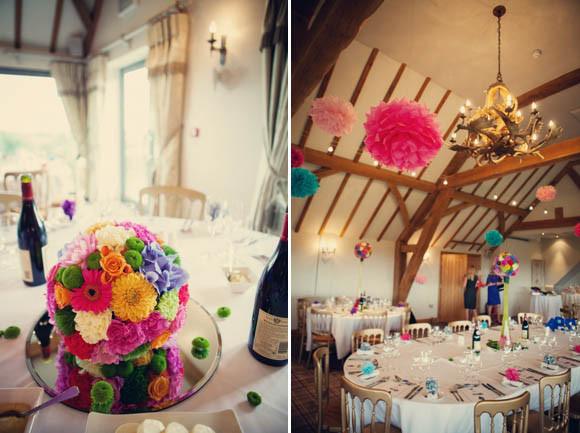 Hot pink / cerise tissue paper pom pom - Decopompoms