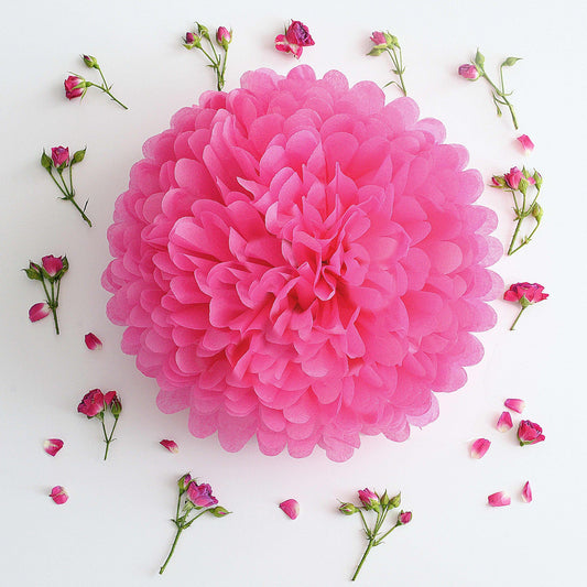 Hot pink / cerise tissue paper pom pom - Decopompoms