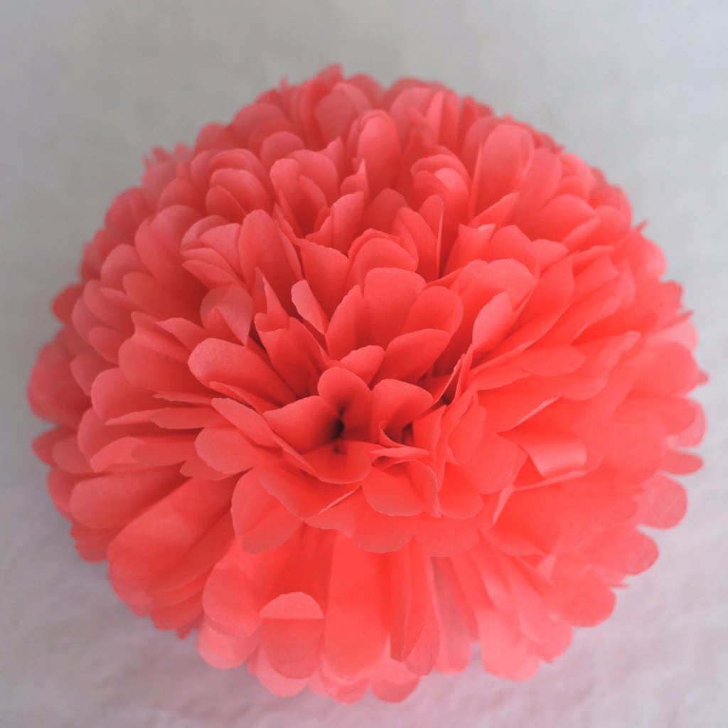 Large size coral rose tissue paper pom pom - Decopompoms