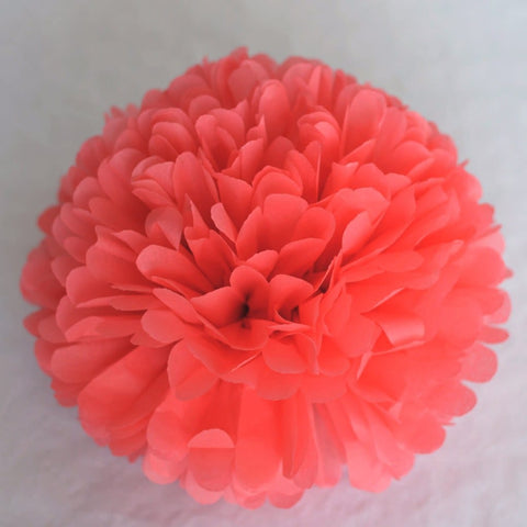 Large size coral rose tissue paper pom pom - Decopompoms