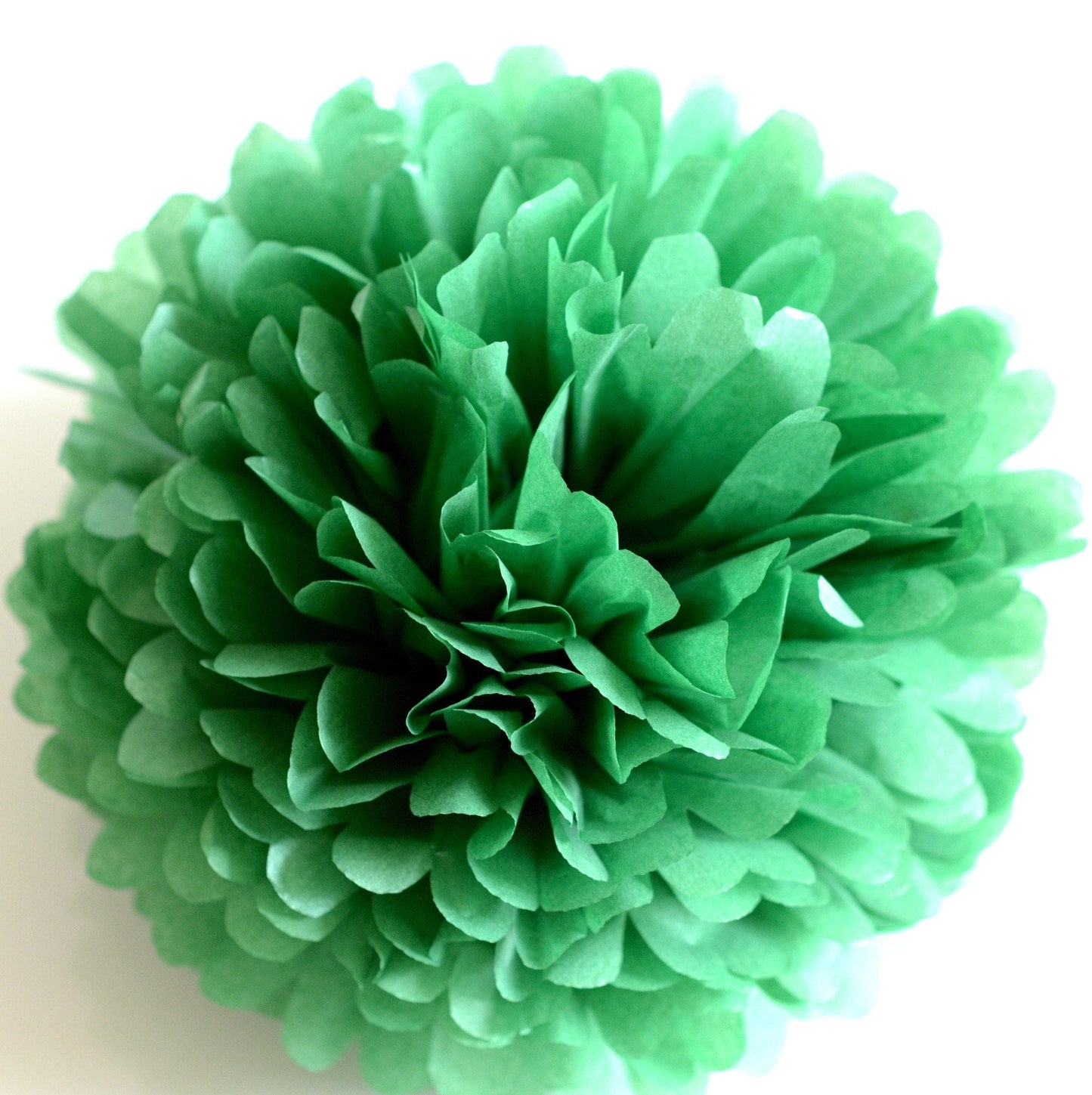 Shimmery Holiday green paper pom poms - Decopompoms
