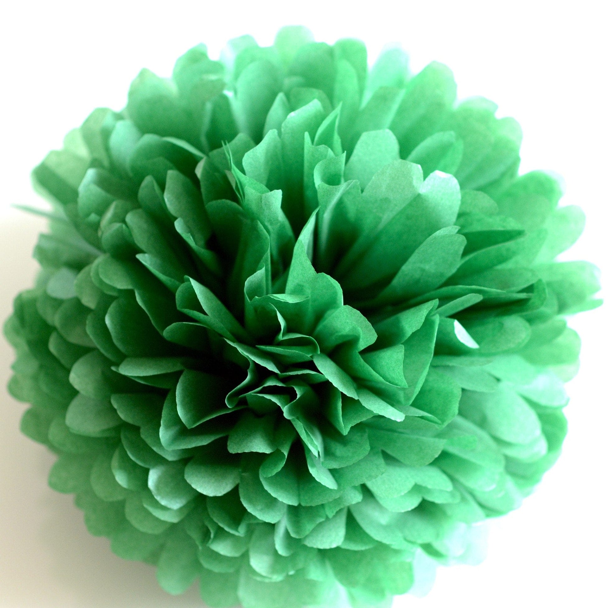 Shimmery Holiday green paper pom poms - Decopompoms