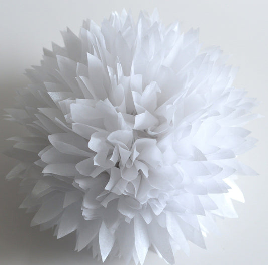 Shimmery Pearl white paper pom poms - Decopompoms