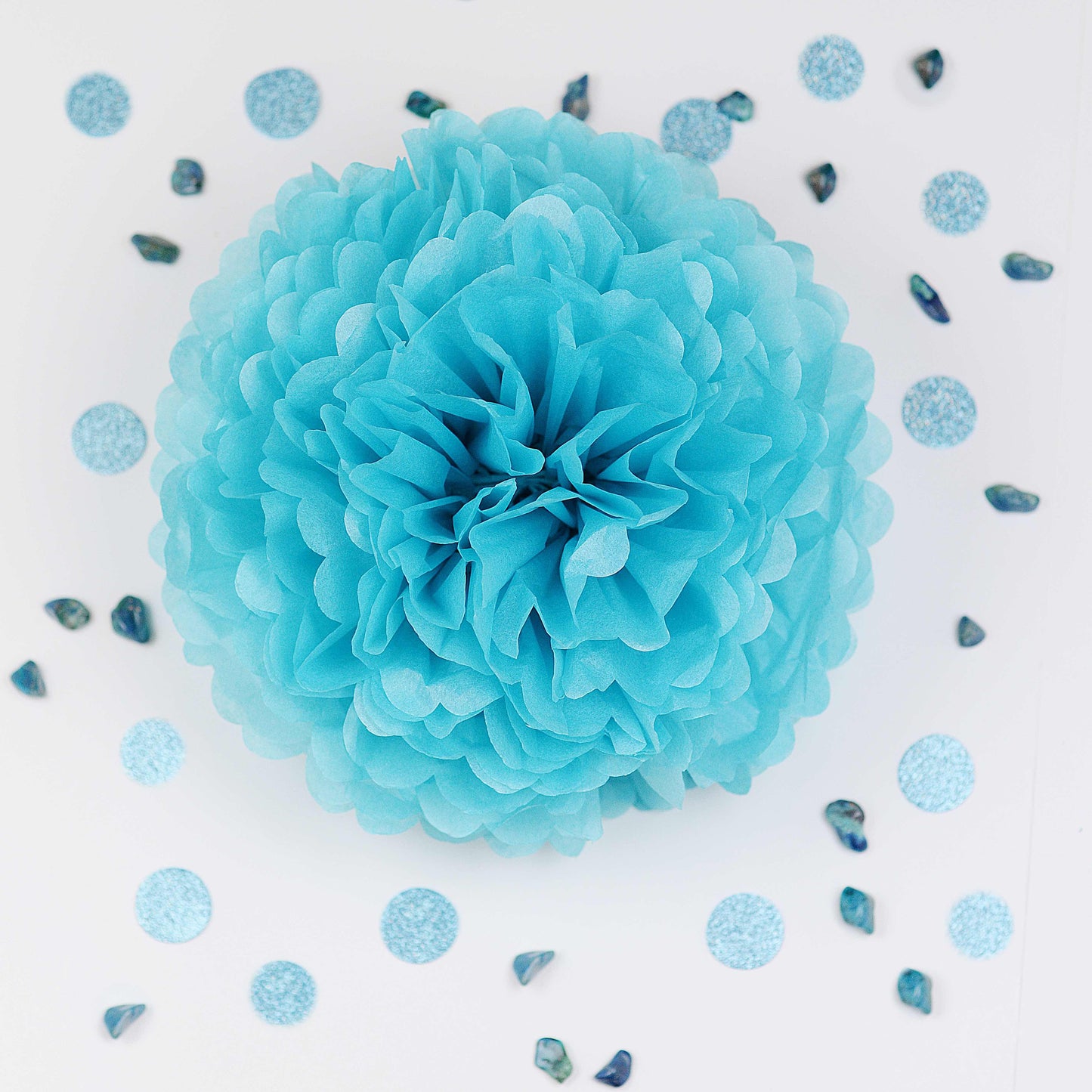 Turquoise tissue paper pom pom - Decopompoms
