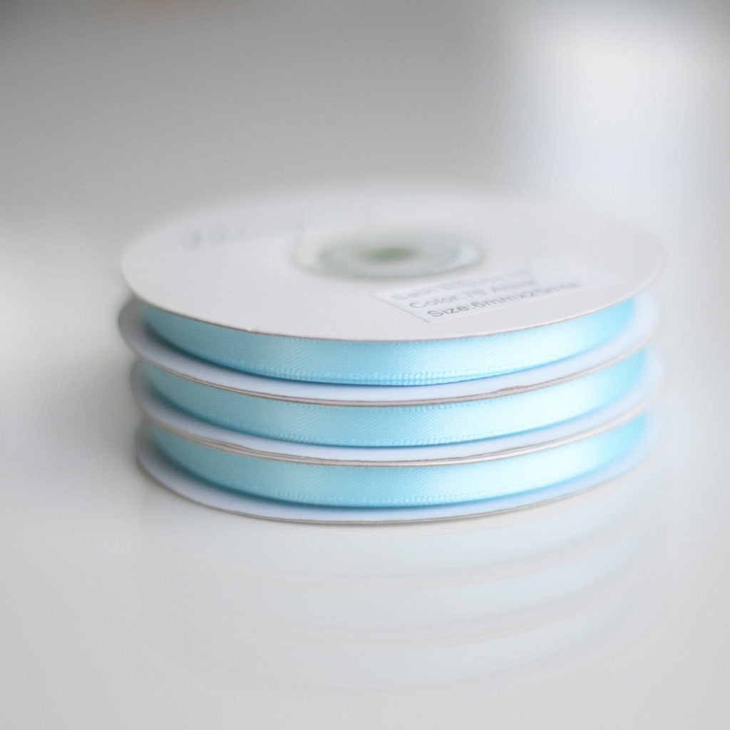 Aquamarine double sided satin ribbon roll - 25m - Decopompoms