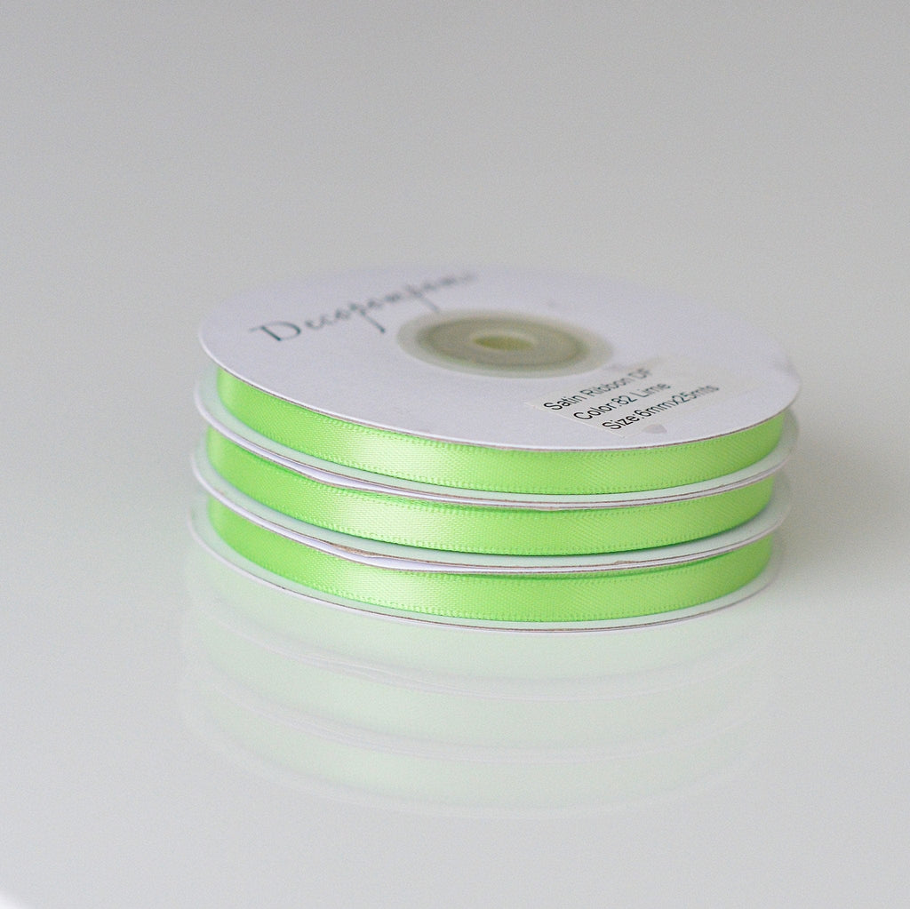 Citrus Green double sided satin ribbon roll 6mm/12mm/full roll 25m - Decopompoms