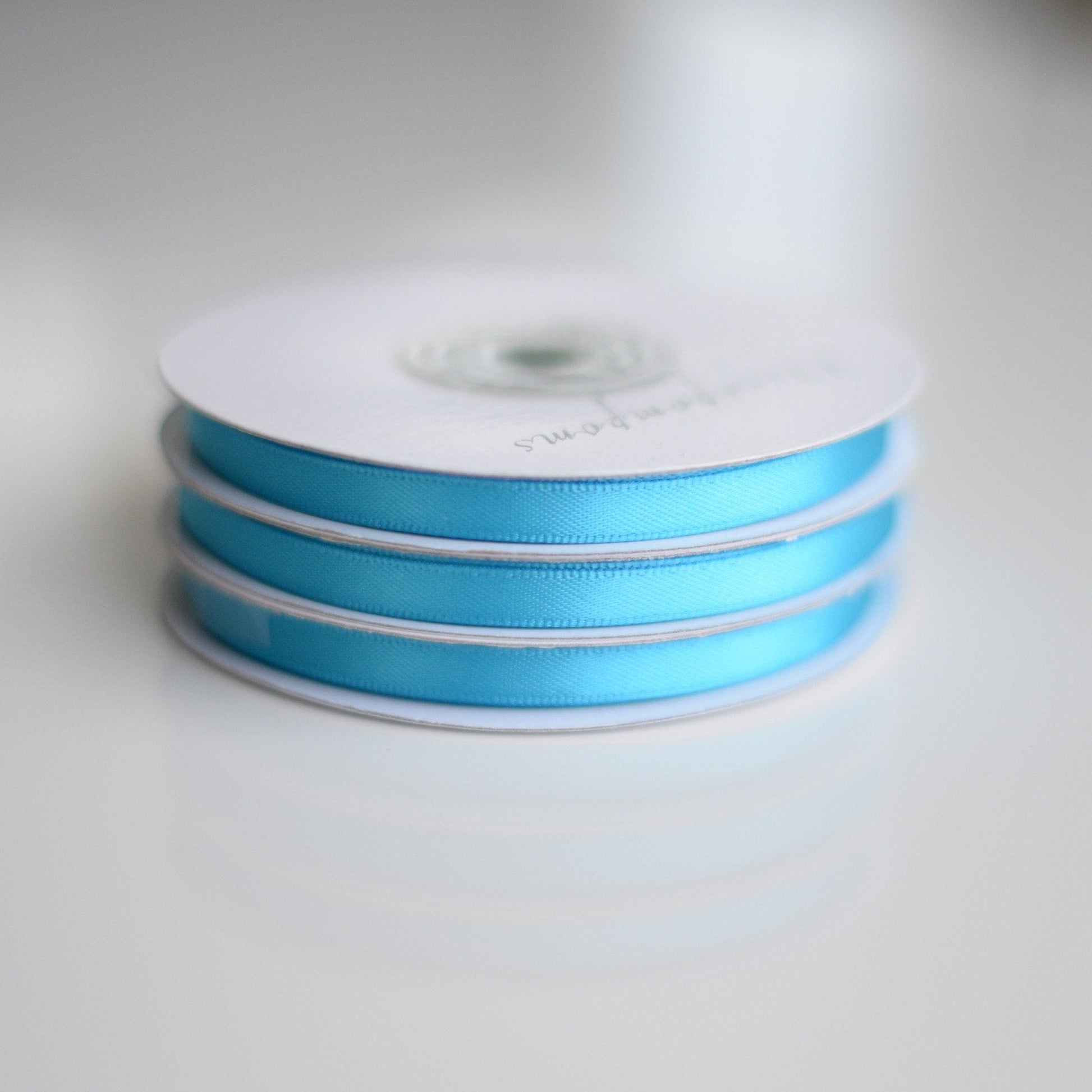 Turquoise double sided satin ribbon roll - 25m - Decopompoms