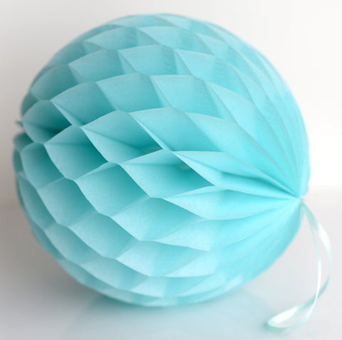 Aquamarine paper honeycomb - hanging party decorations - Decopompoms