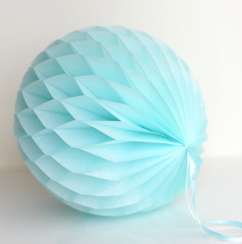 Light blue paper honeycomb - hanging party decorations - Decopompoms