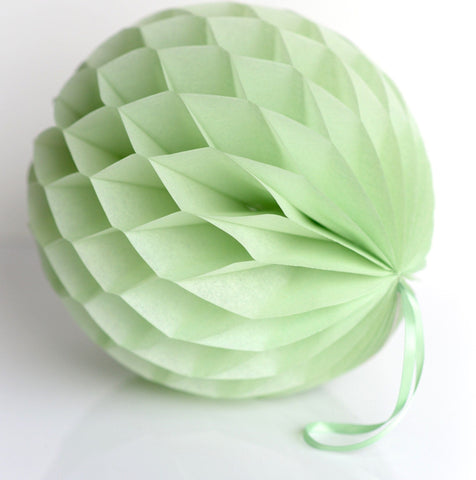 Light green paper honeycomb - hanging party decorations - Decopompoms