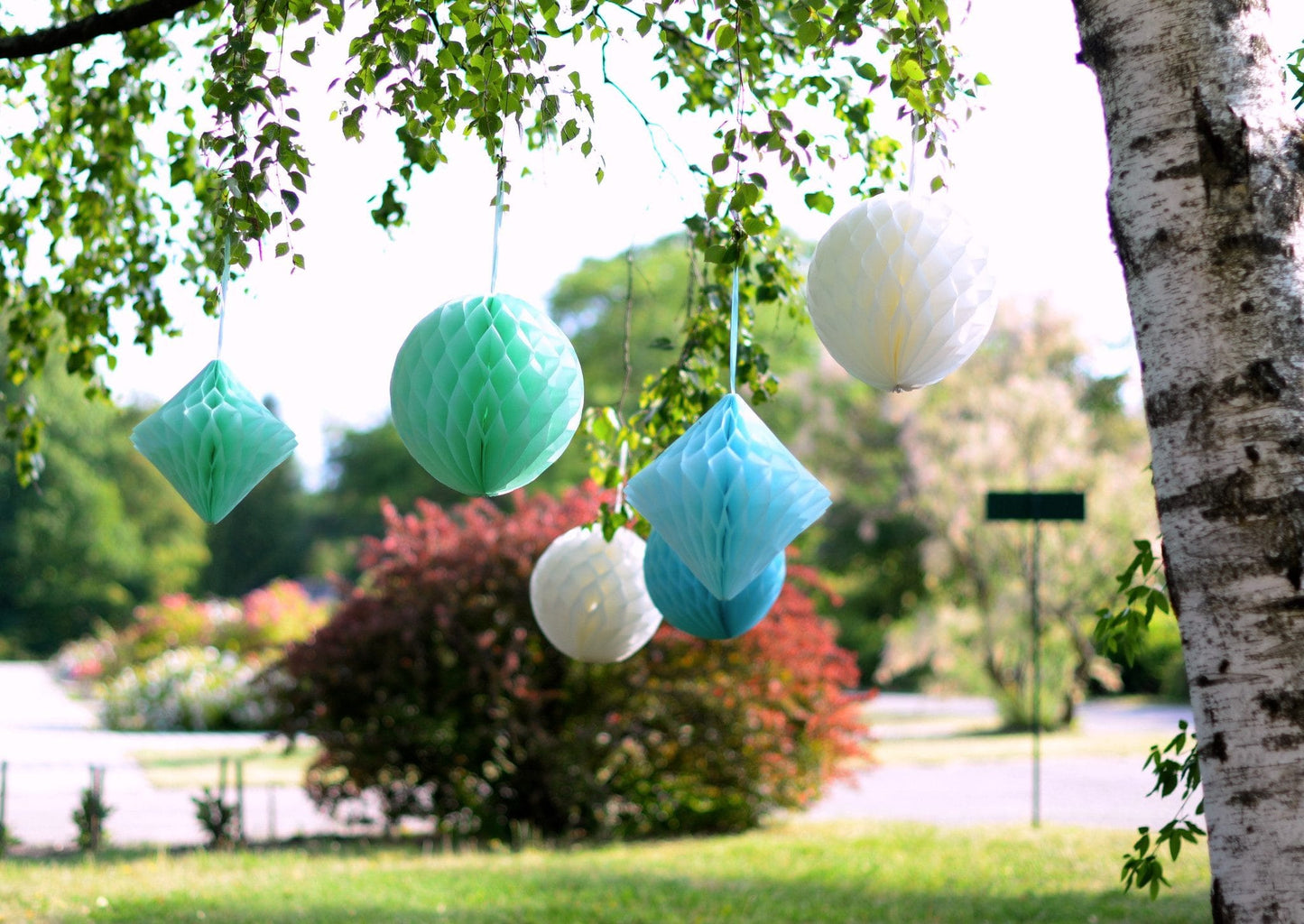 Mint paper honeycomb - hanging party decorations - Decopompoms