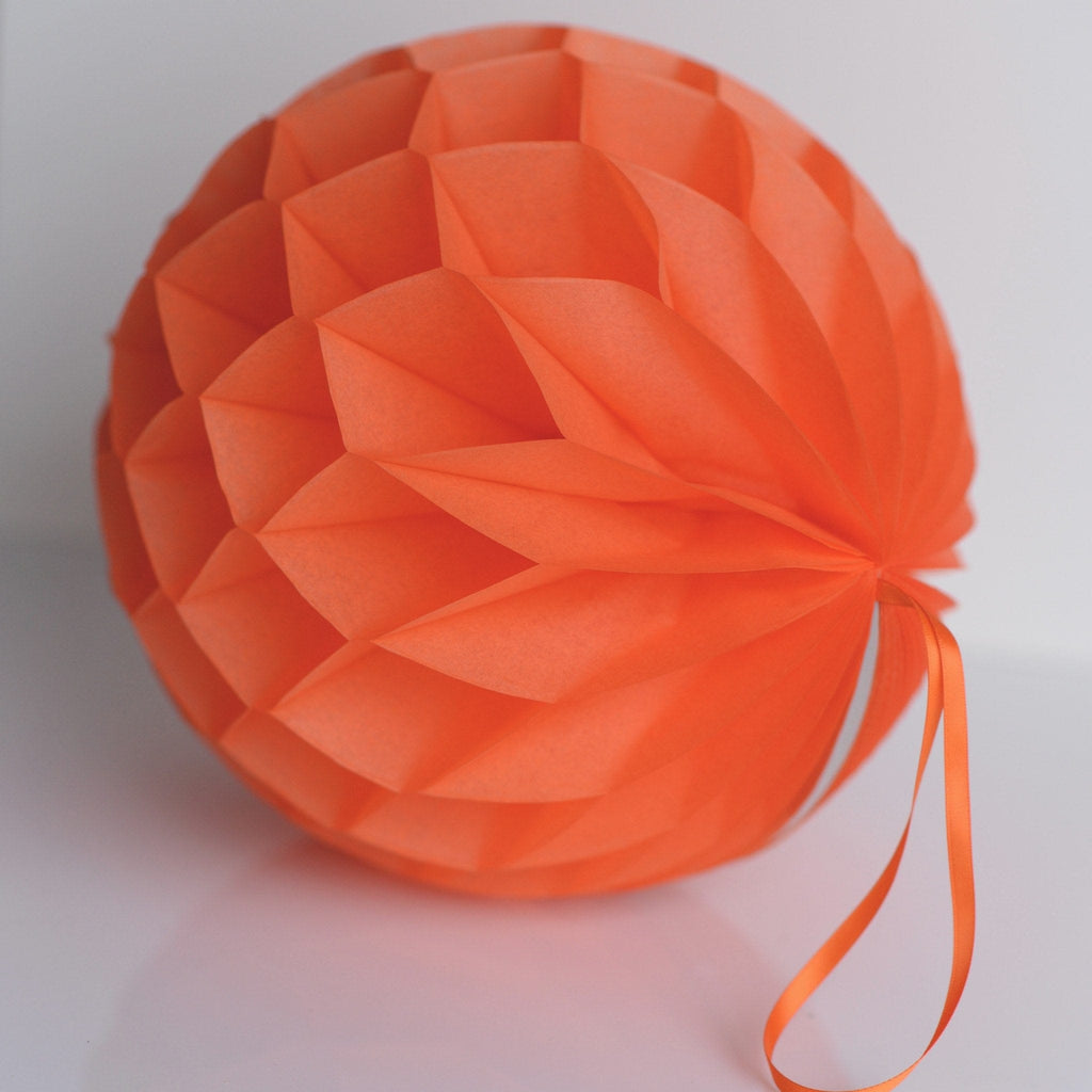 Orange paper honeycomb - hanging party decorations - Decopompoms