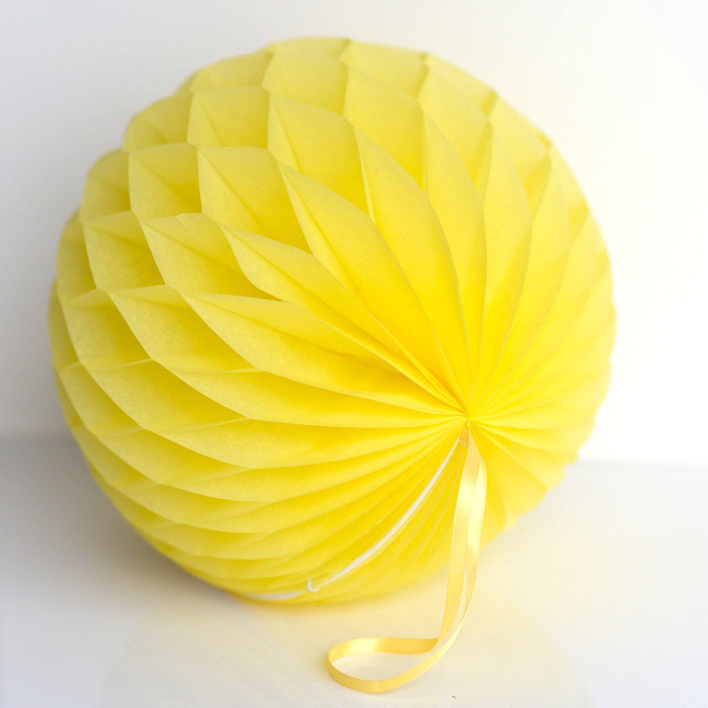 Yellow paper honeycomb - hanging party decorations - Decopompoms